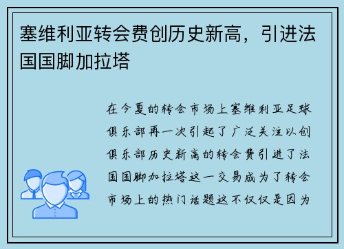 塞维利亚转会费创历史新高，引进法国国脚加拉塔